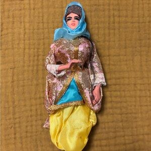 Vintage Middle Eastern Folk Doll Traditional Dress Coin Accent Headscarf